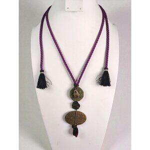 Signed Loulou de la Falaise Paris Necklace Wolf Motif Serpentine Disc Tassel Cor